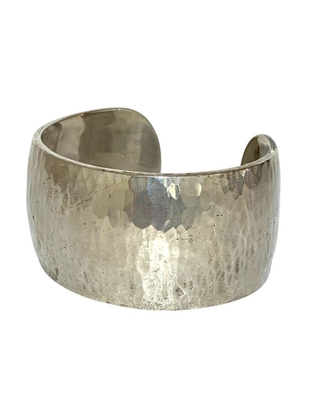 Hermes Vintage Hammered Bangle Wide Calf Bracelet Silver